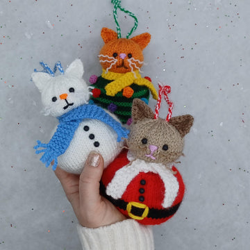 PDF Christmas KNITTING PATTERN Cat-mas Bauble Decoration Dk Hanging Decoration Cute Cat Moggy Ornaments Christmas Tree Santa Snowman Snowcat
