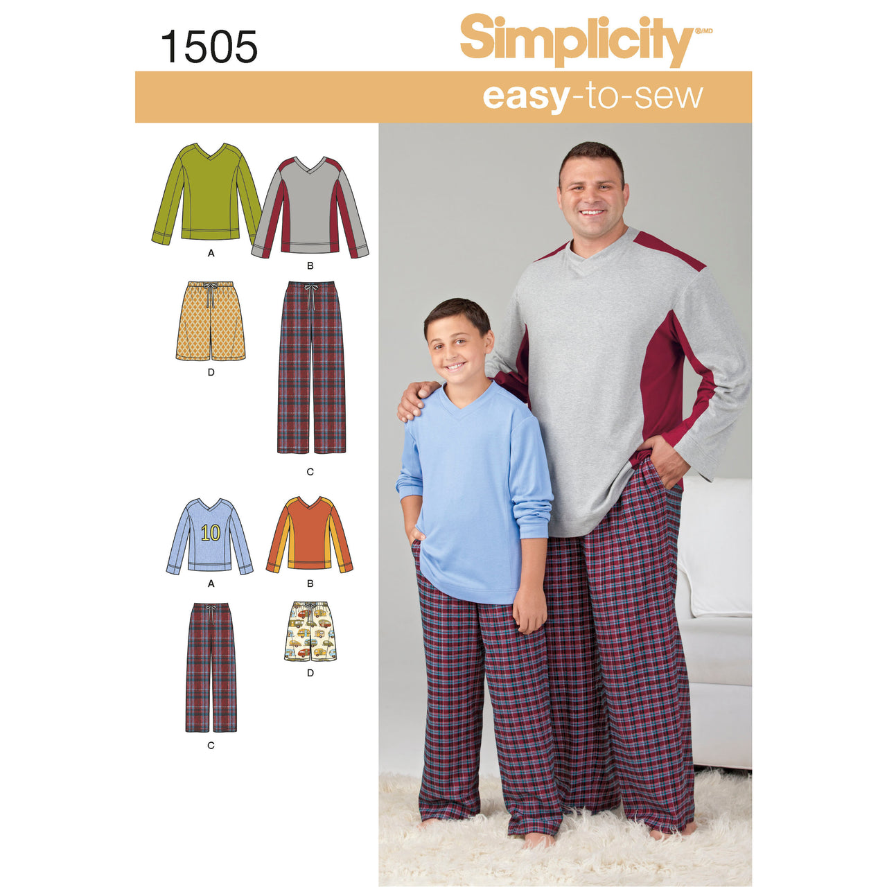 Simplicity Husky Boys' & Big & Tall Men's Tops and Trousers 1505 - Paper Pattern, Size A (S - L / 1XL - 5XL)