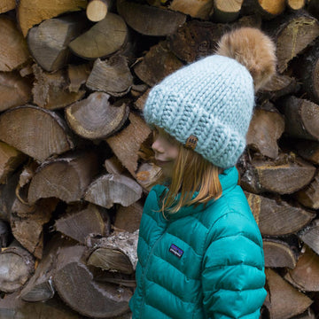 Chunky 100% Wool Winter Hat Toque Beanie Fur Pompom
