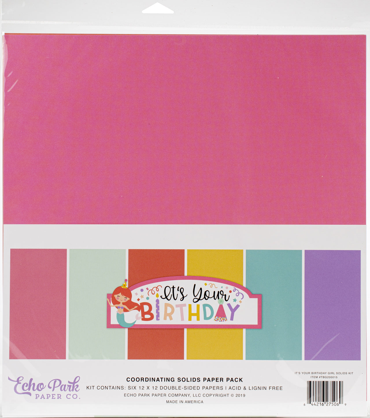 Echo Park Paper Echo Park Double-Sided Solid Cardstock 12"X12" 6/Pkg - It's Your Birthday Girl, 6 Colors