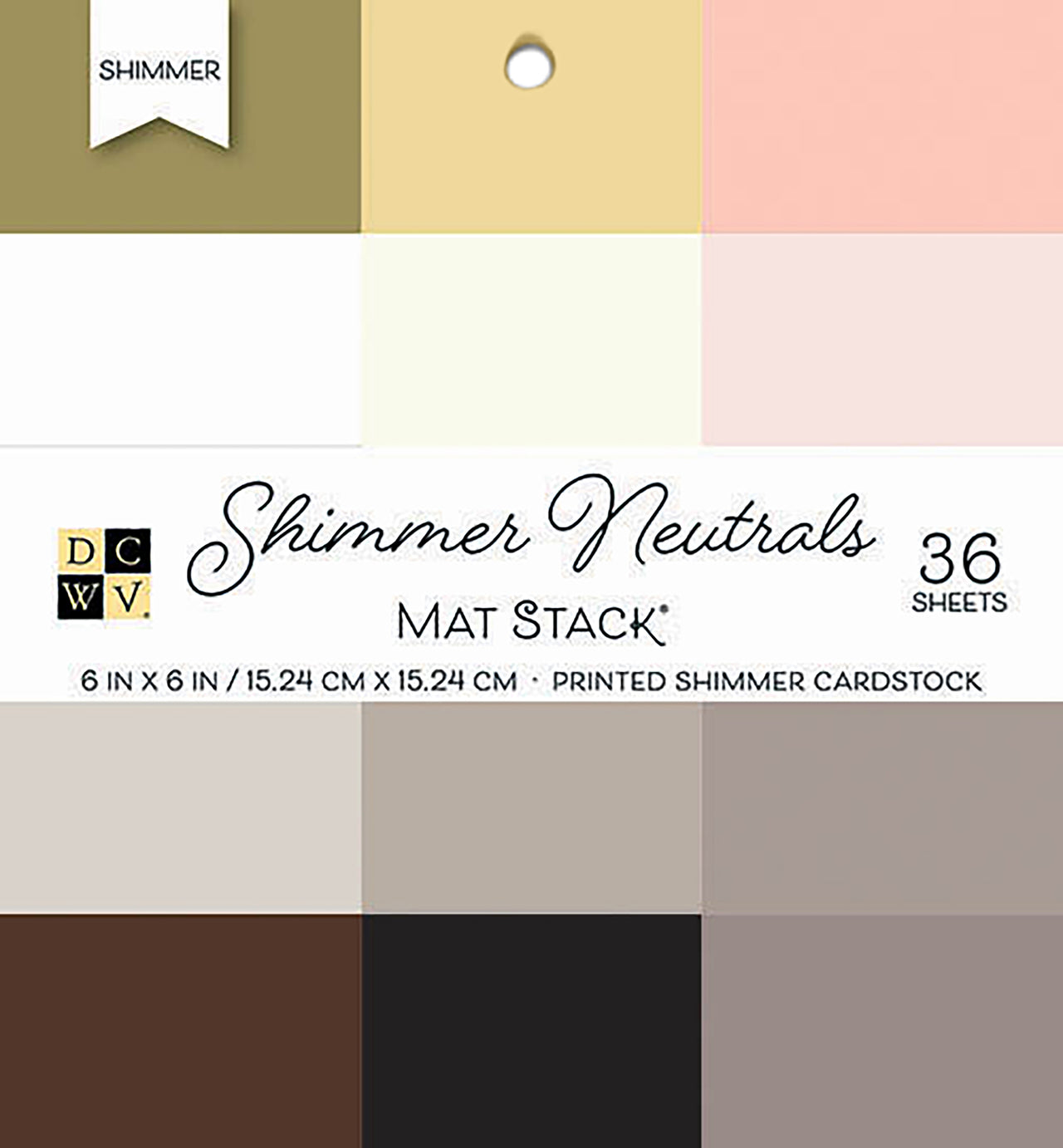 American Crafts DCWV Single-Sided Cardstock Stack 6"X6" 36/Pkg - Shimmer Neutrals Solid, 12 Colors/3 Each