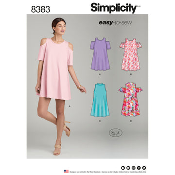 Simplicity Pattern 8383 Women’s Knit Trapeze Dress with Neckline and Sleeve Variations 8383 - Sewing Pattern