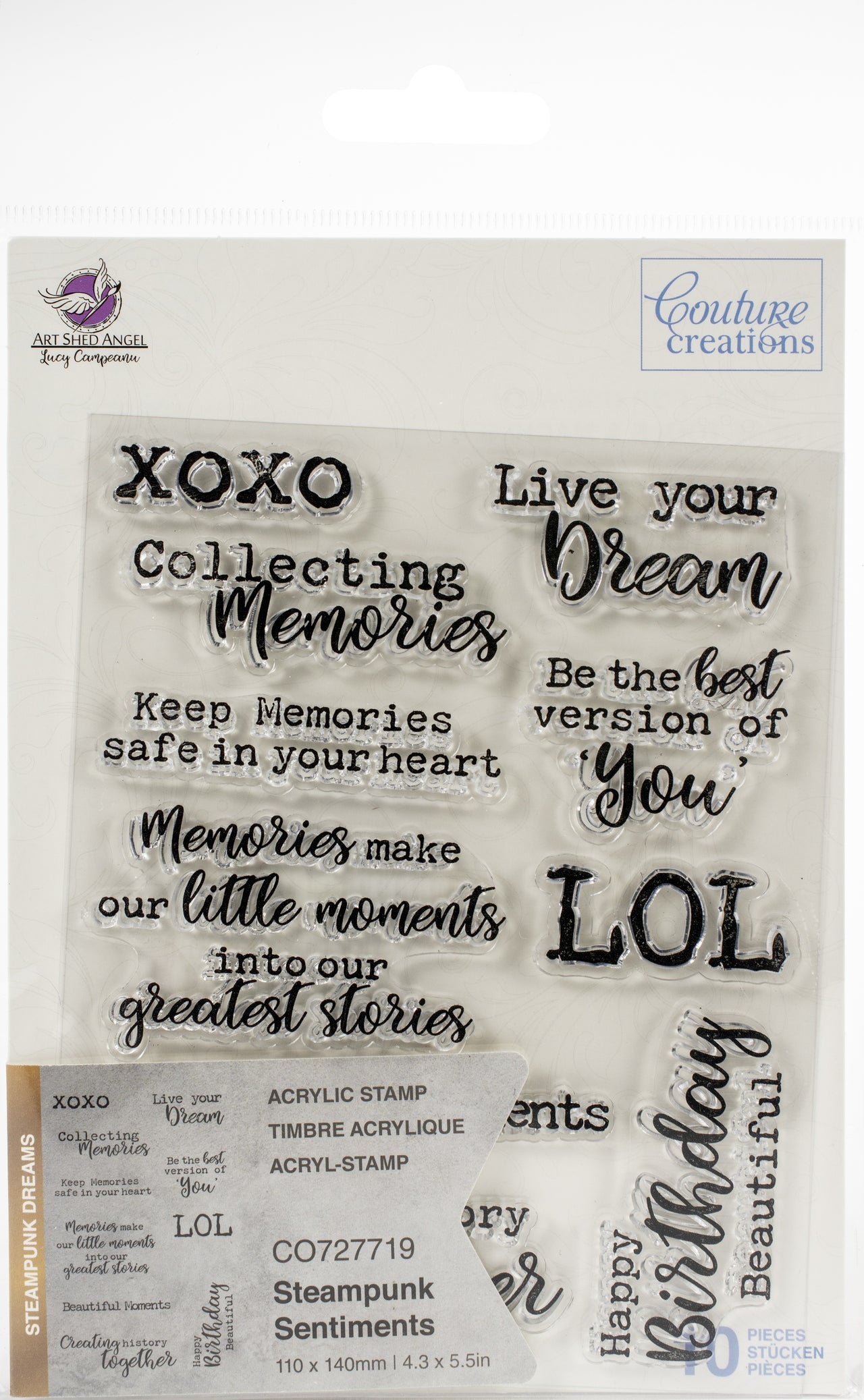 Artdeco Creations Couture Creations Steampunk Dreams Stamps - Steampunk Sentiments 4.3"X5.5"