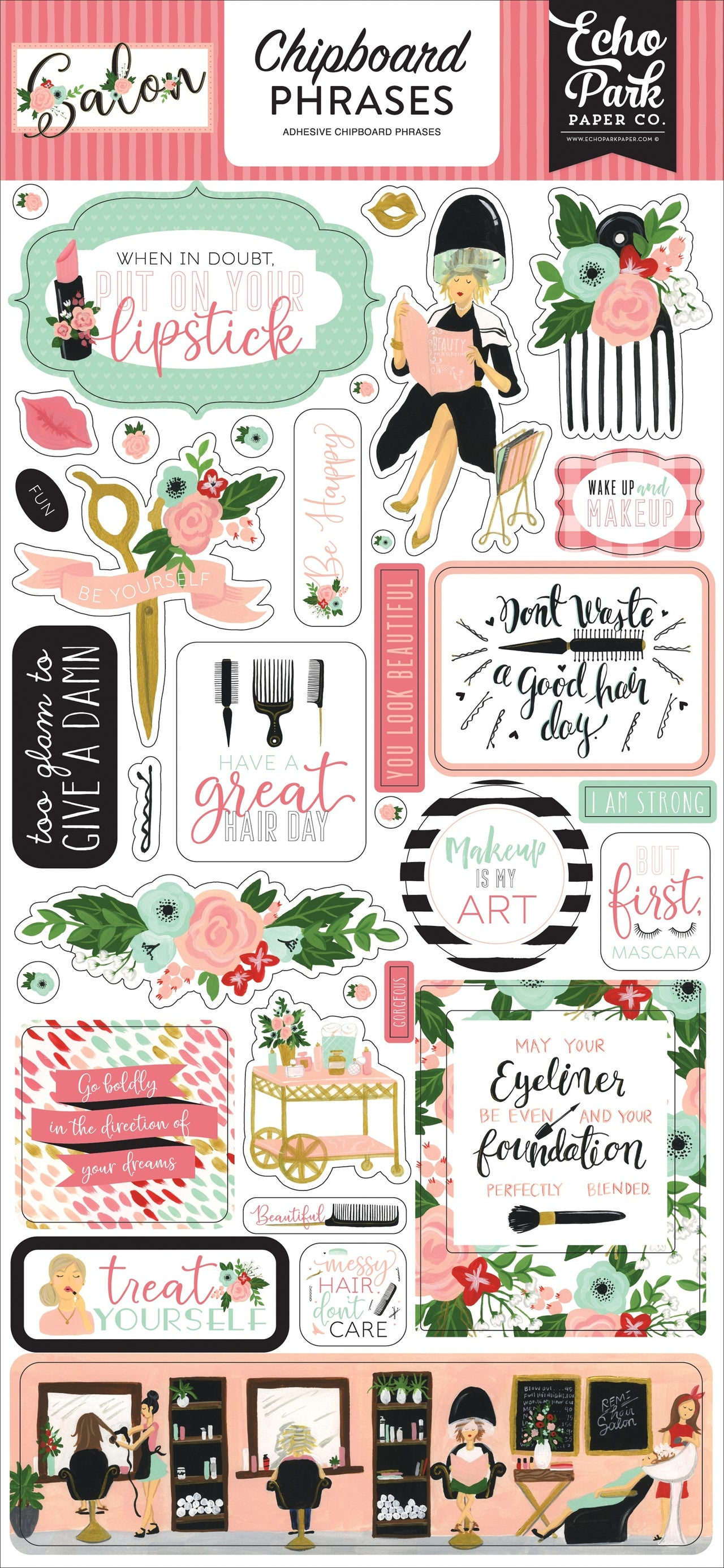 Echo Park Paper Salon Chipboard 6"X13" - Phrases