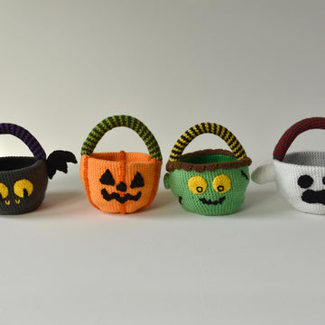 Trick or Treat Candy Baskets Set: Ghost, Bat, Zombie, Jack o'Lantern