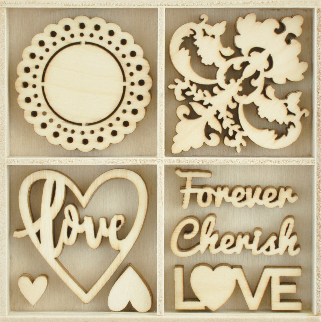 Kaisercraft Wood Mini Themed Embellishments - Be Mine, 40/Pkg