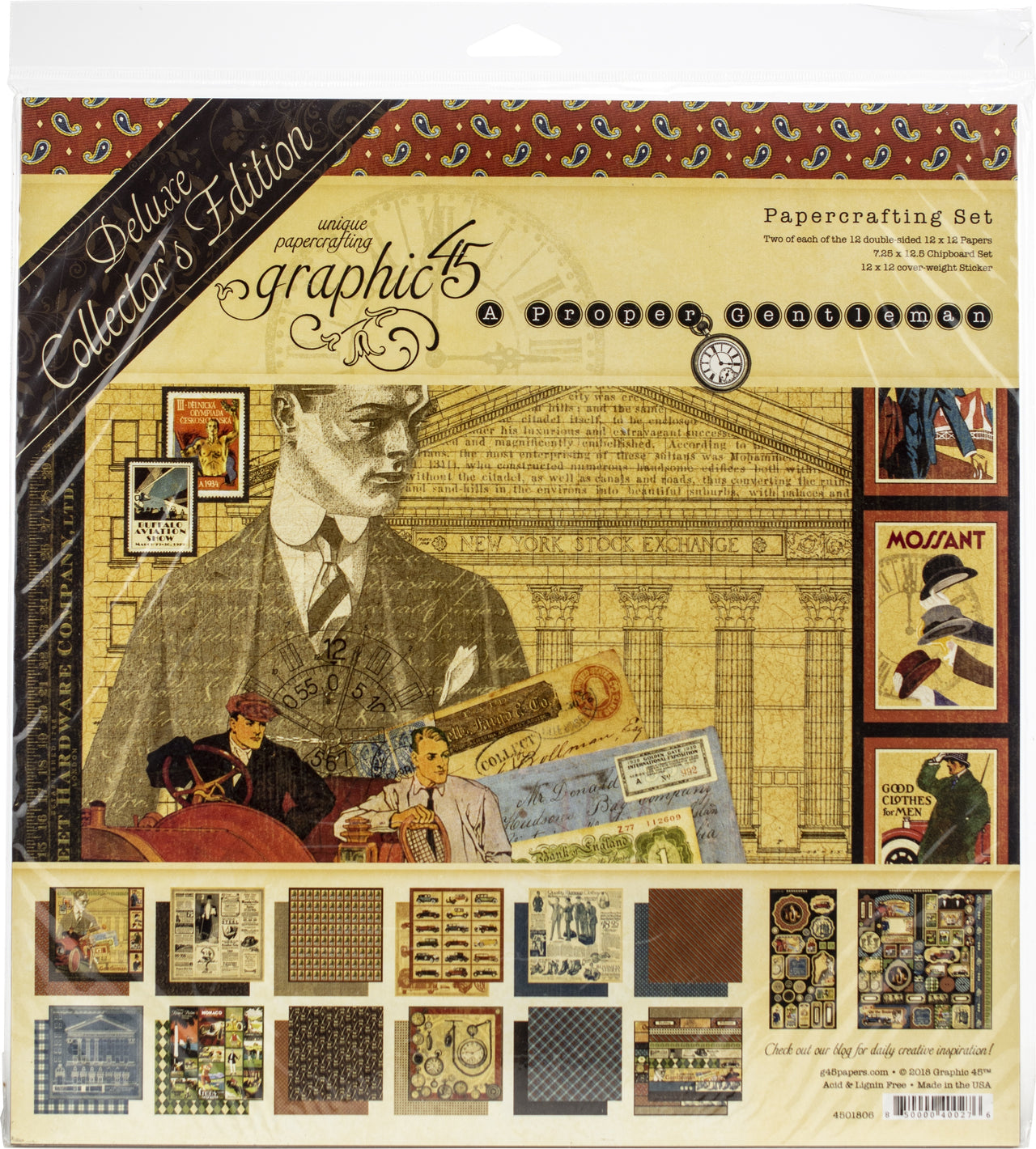 Graphic 45 Deluxe Collector's Edition Pack 12"X12" - A Proper Gentleman