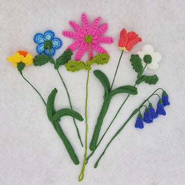 Springtime Flower Posy PDF Knitting Pattern Daffodil Forget-me-not Tulip Cosmos Bluebell