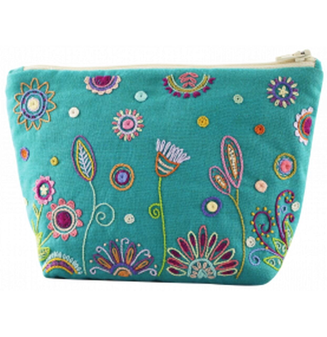 Un Chat Dans L'Aiguille Turquoise Floral Pouches Embroidery Kit