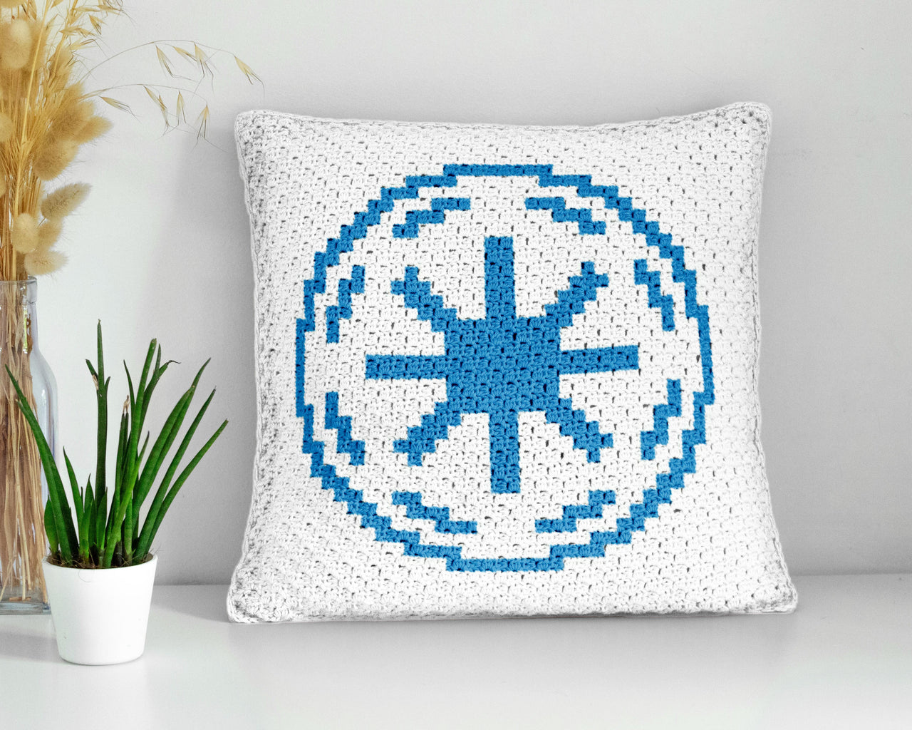 Mini C2C Galactic Republic Blue Pillow 42x42 Squares Crochet Pattern
