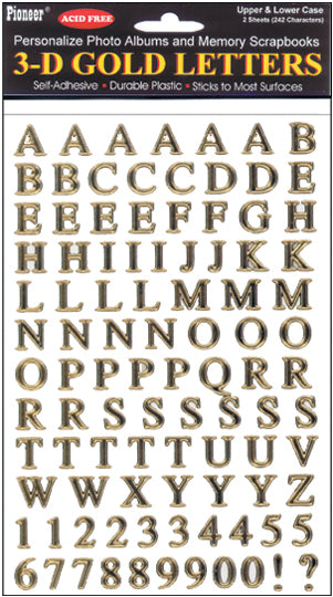 Pioneer 3D Gold Letter Stickers - Uppercase & Lowercase