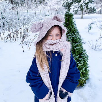 Suede bunny hooded scarf