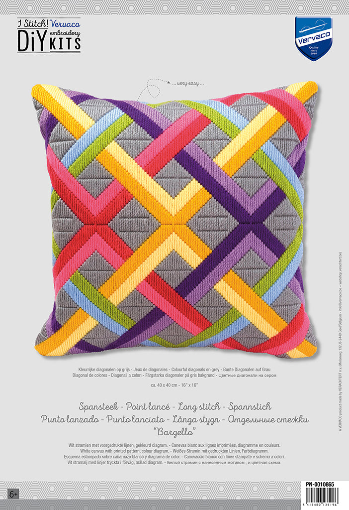 Vervaco Colourful Diagonals Long Stitch Cushion Front - 40 x 40cm