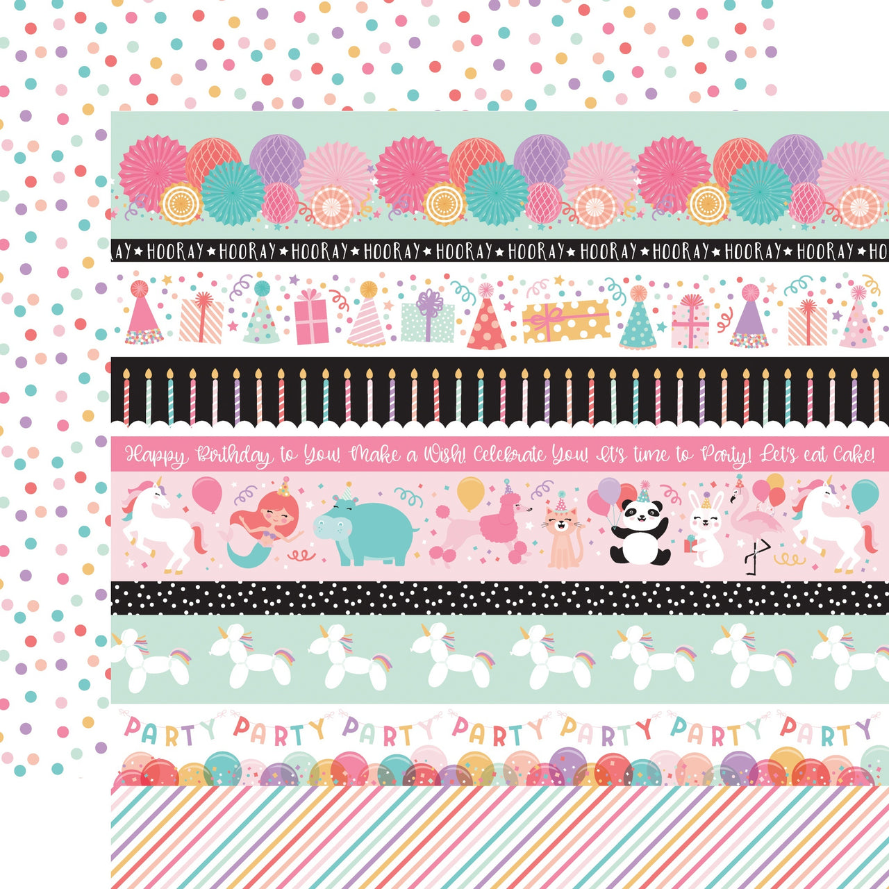 Echo Park Paper It's Your Birthday Girl Double-Sided Cardstock 12"X12" 25/Pkg - Border Strips