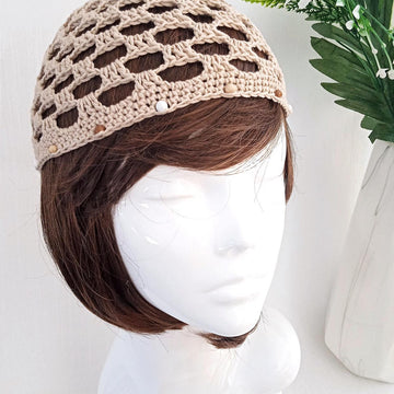 Beaded Square Mesh Skull Cap