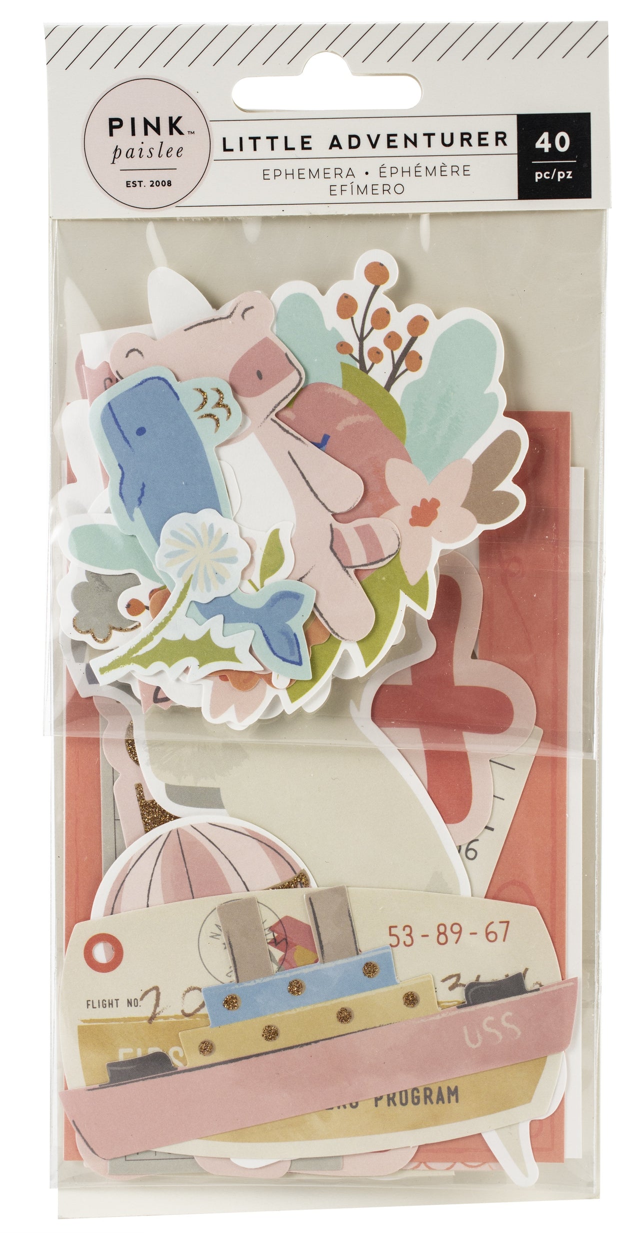 American Crafts Little Adventurer Ephemera Cardstock Die-Cuts 40/Pkg - Girl W/Rose Gold Glitter Accents