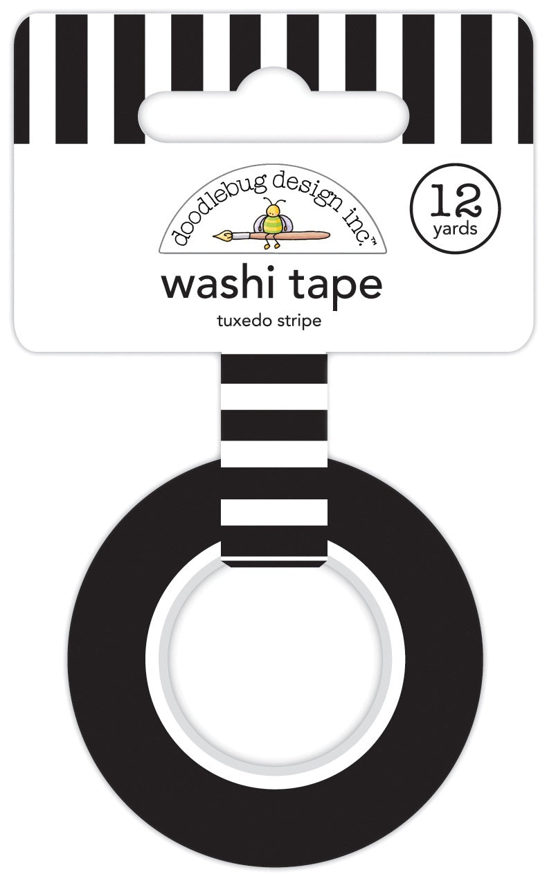 Doodlebug Washi Tape 15mmx12yd - Tuxedo Stripe, I Heart Travel