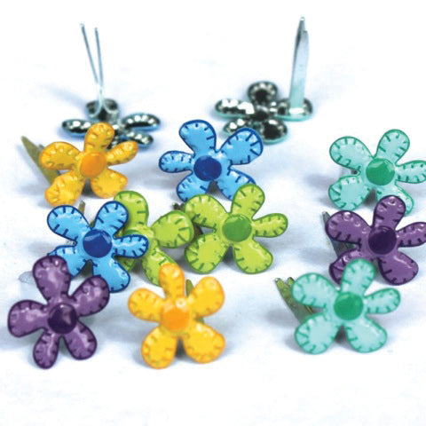 Eyelet Outlet Shape Brads 12/Pkg - Mini Flowers - Bright