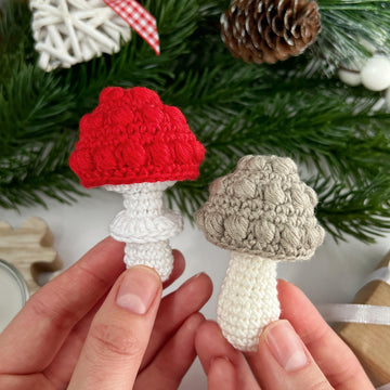 Mushroom no sew crochet pattern Christmas ornament Amigurumi keyring crochet Car mirror hanger Bag charm keychain