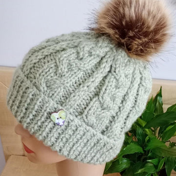 Easy Cable Brimmed Beanie Hat Womens Mens Chunky Yarn