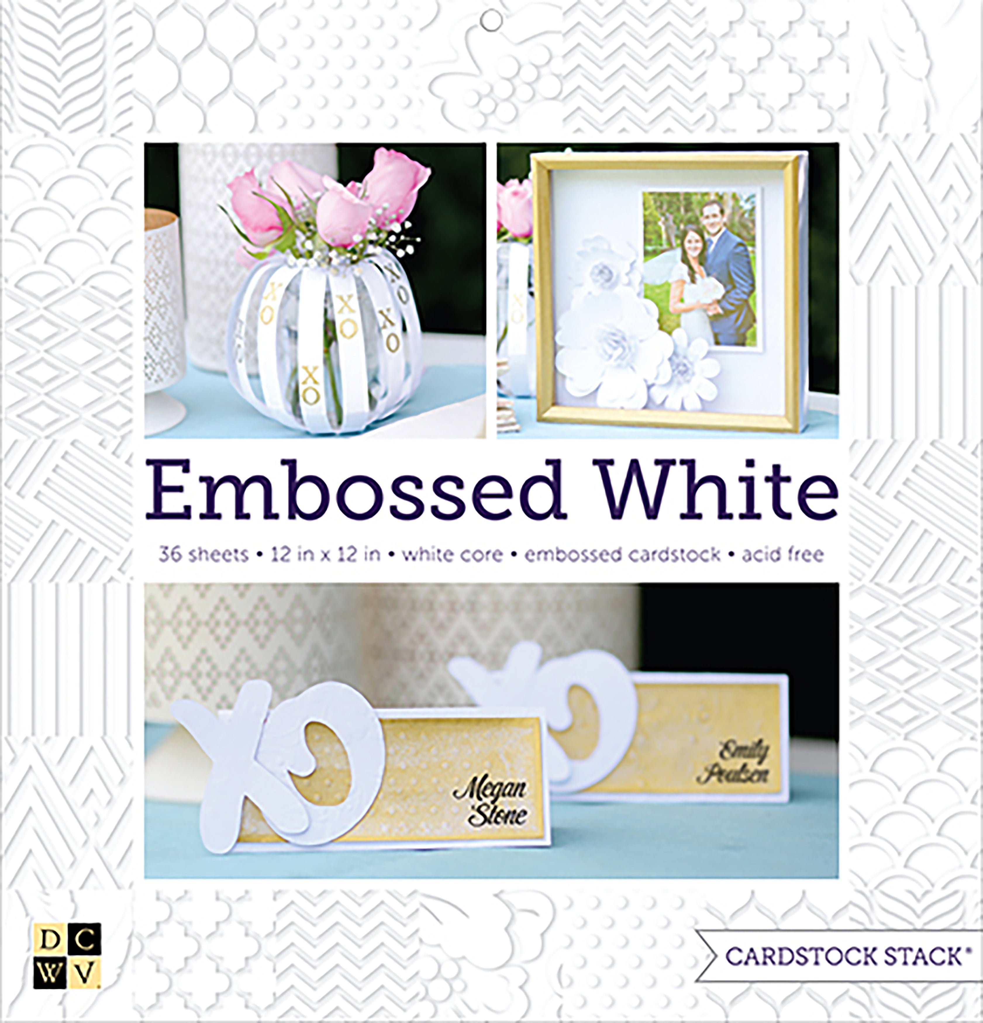 American Crafts DCWV Single-Sided Cardstock Stack 12"X12" 36/Pkg - Embossed White Solid, 12 Designs/3 Each