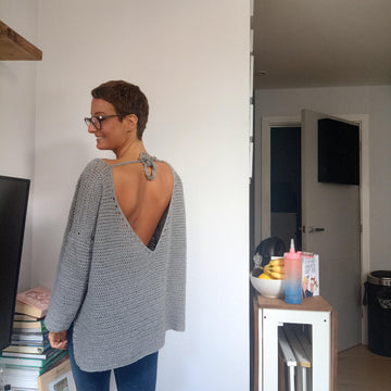 Backless crochet sweater