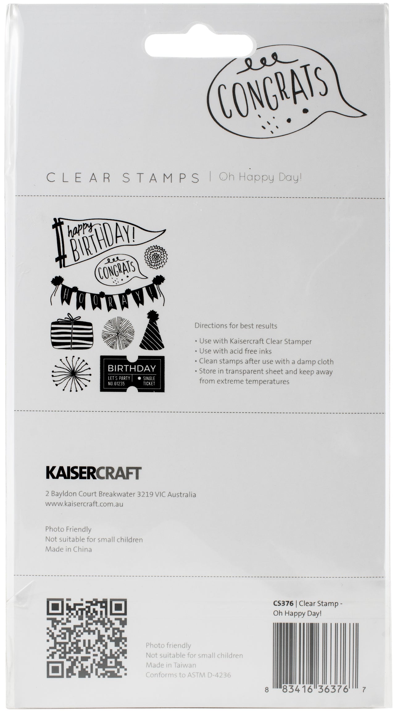 Kaisercraft Clear Stamp 6"X4" - Oh Happy Day!