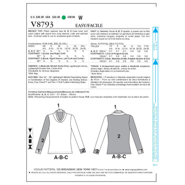 Vogue Misses' Top V8793 - Sewing Pattern
