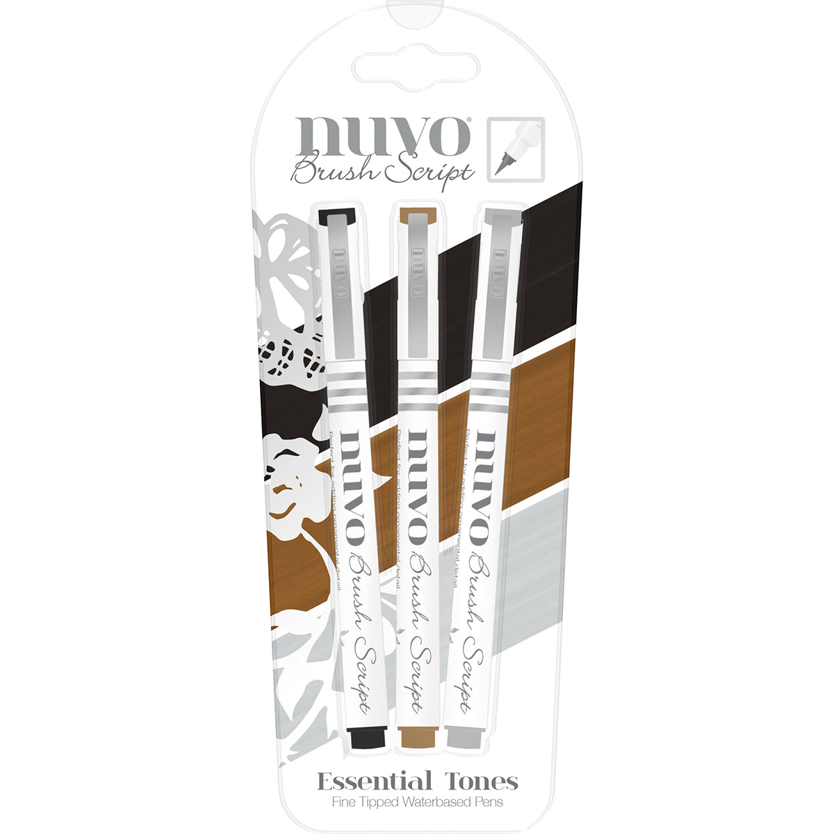 Tonic Studios Nuvo Brush Script Pens 3/Pkg - Essential Tones