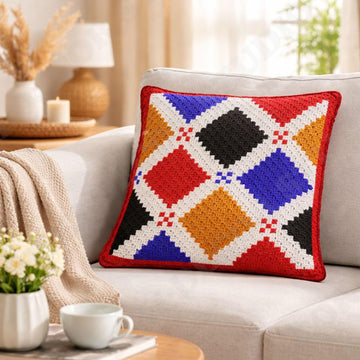 Seville Mosaic Tiles Square Pillow Mini C2C Crochet Pattern PDF