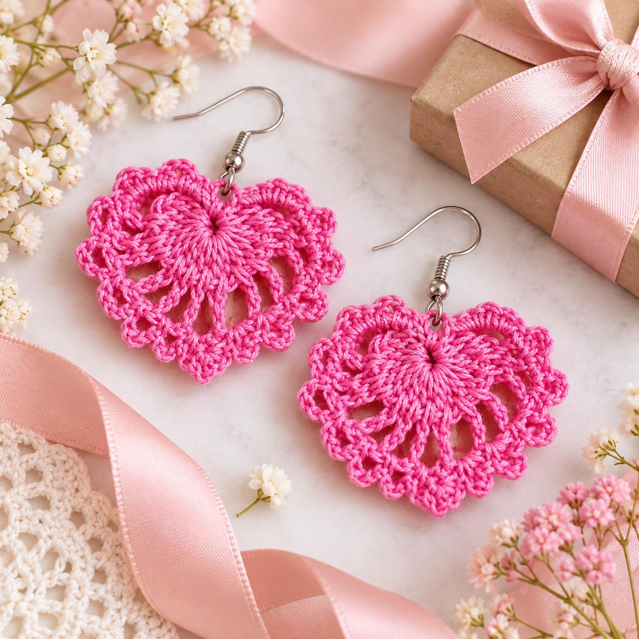 Crochet heart earrings pattern
