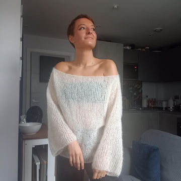 Off the shoulder mohair sweater