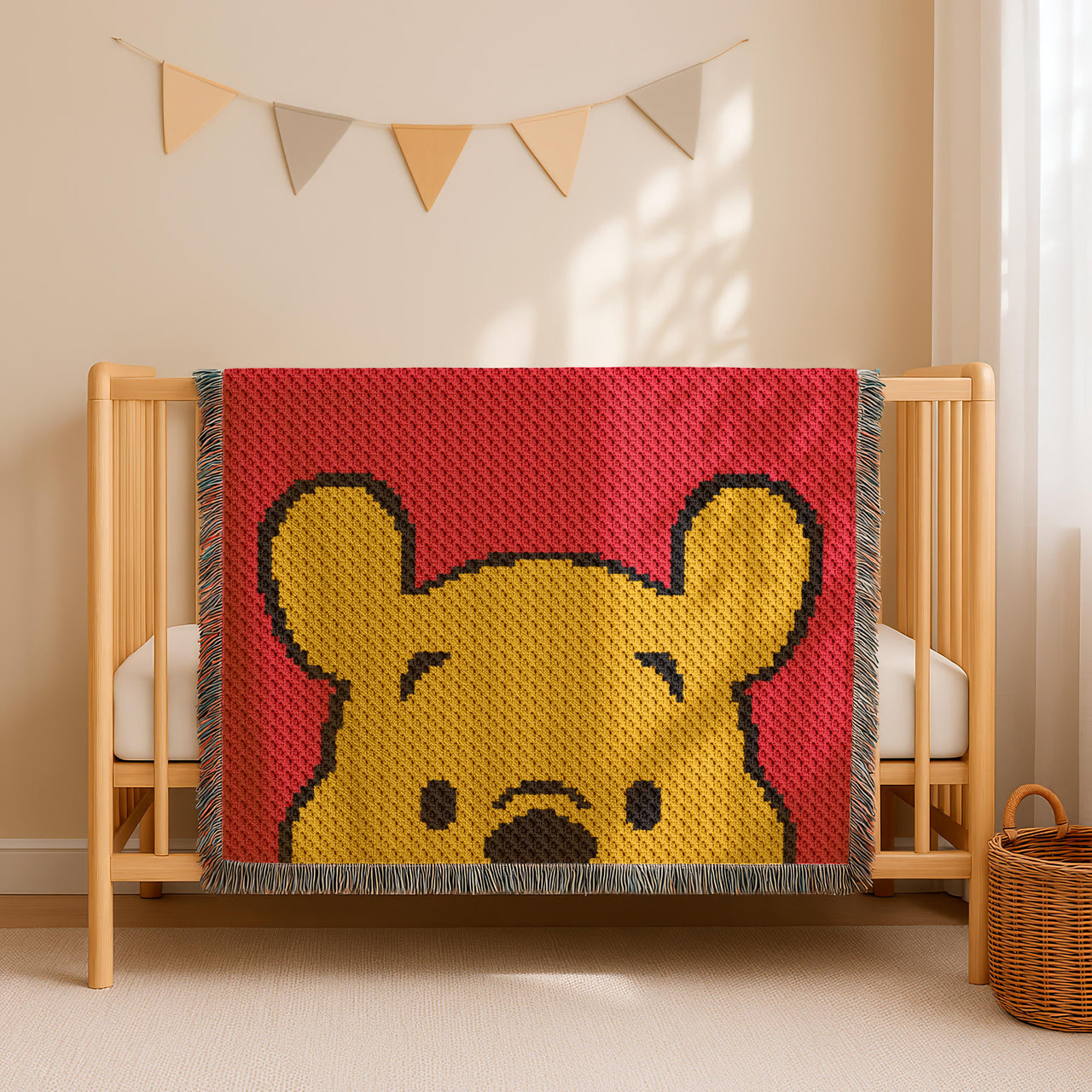 Winnie The Pooh Blanket Red Christmas Baby Throw Cartoon Afghan C2C CROCHET PATTERN