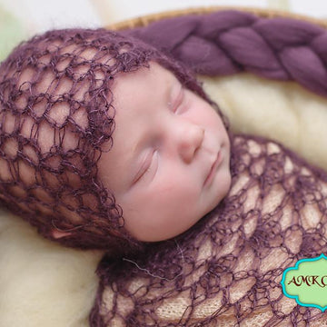 Newborn Dainty Lace Bonnet Hat and Photography Wrap