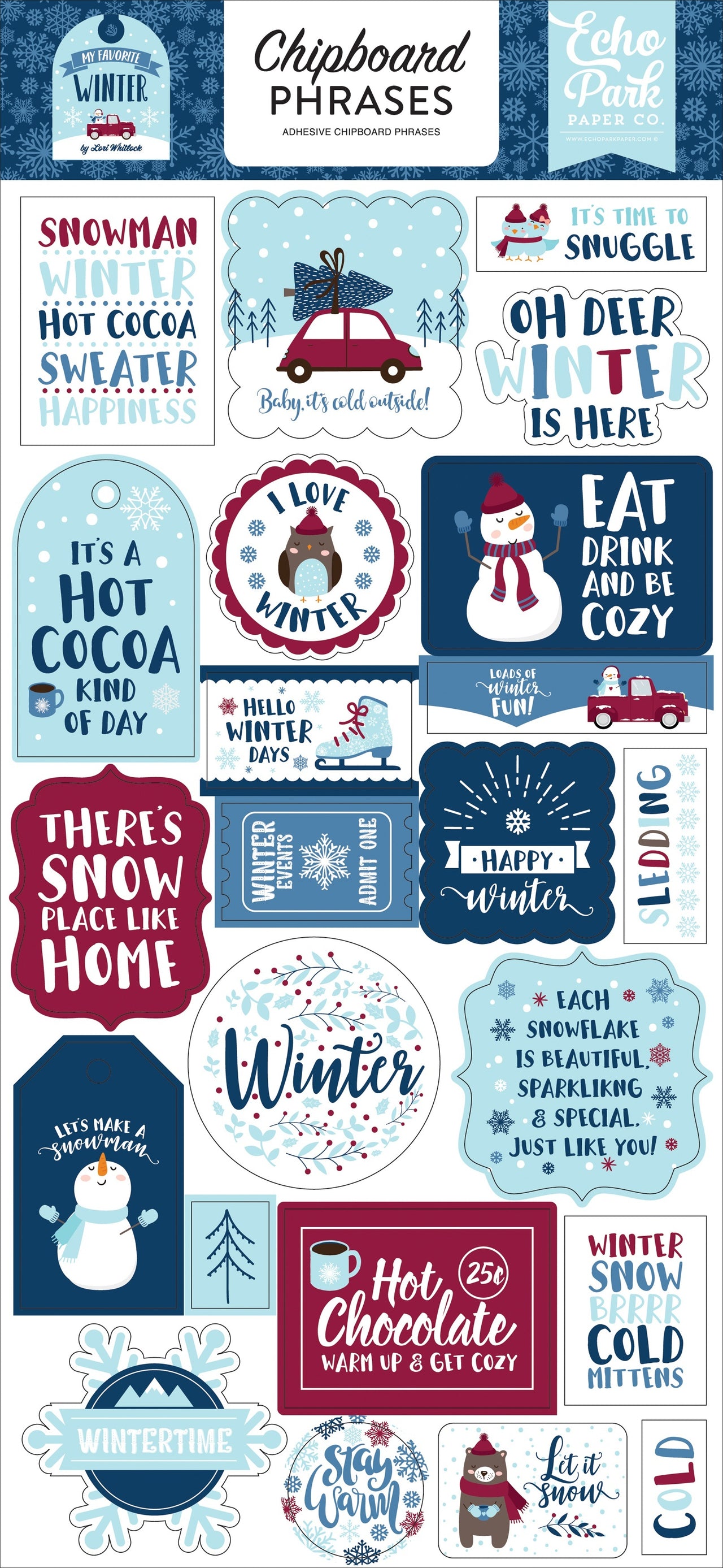 Echo Park Paper My Favorite Winter Chipboard 6"X13" - Phrases