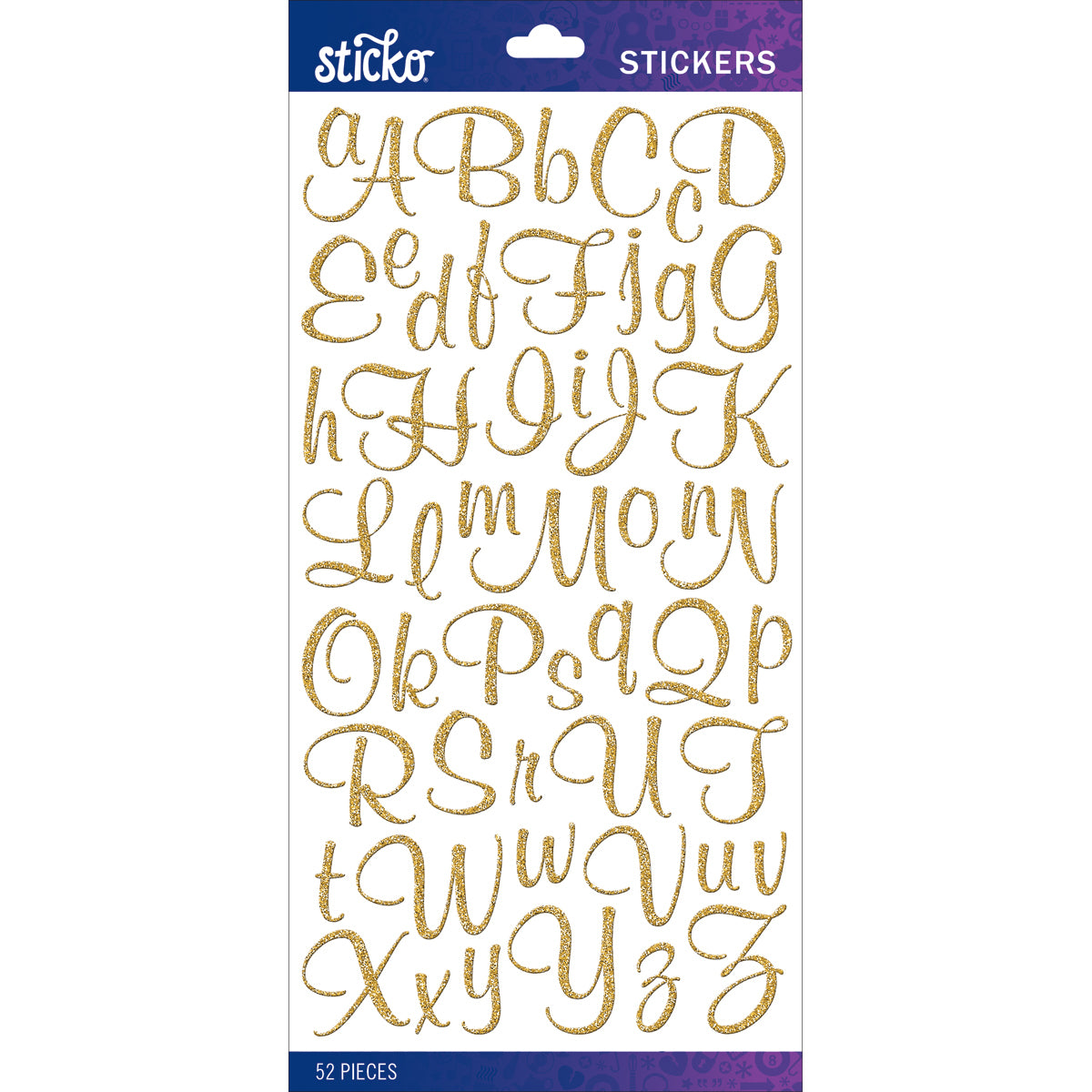 Sticko Alphabet Stickers - Gold Glitter Script Small