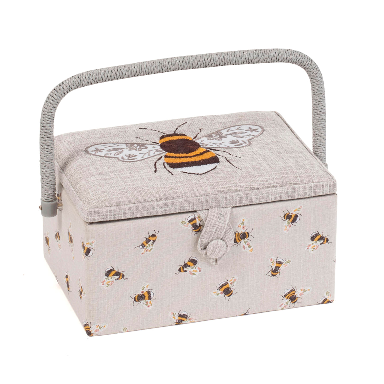 Hobbygift Grey Embroidered Bee Medium Sewing Box