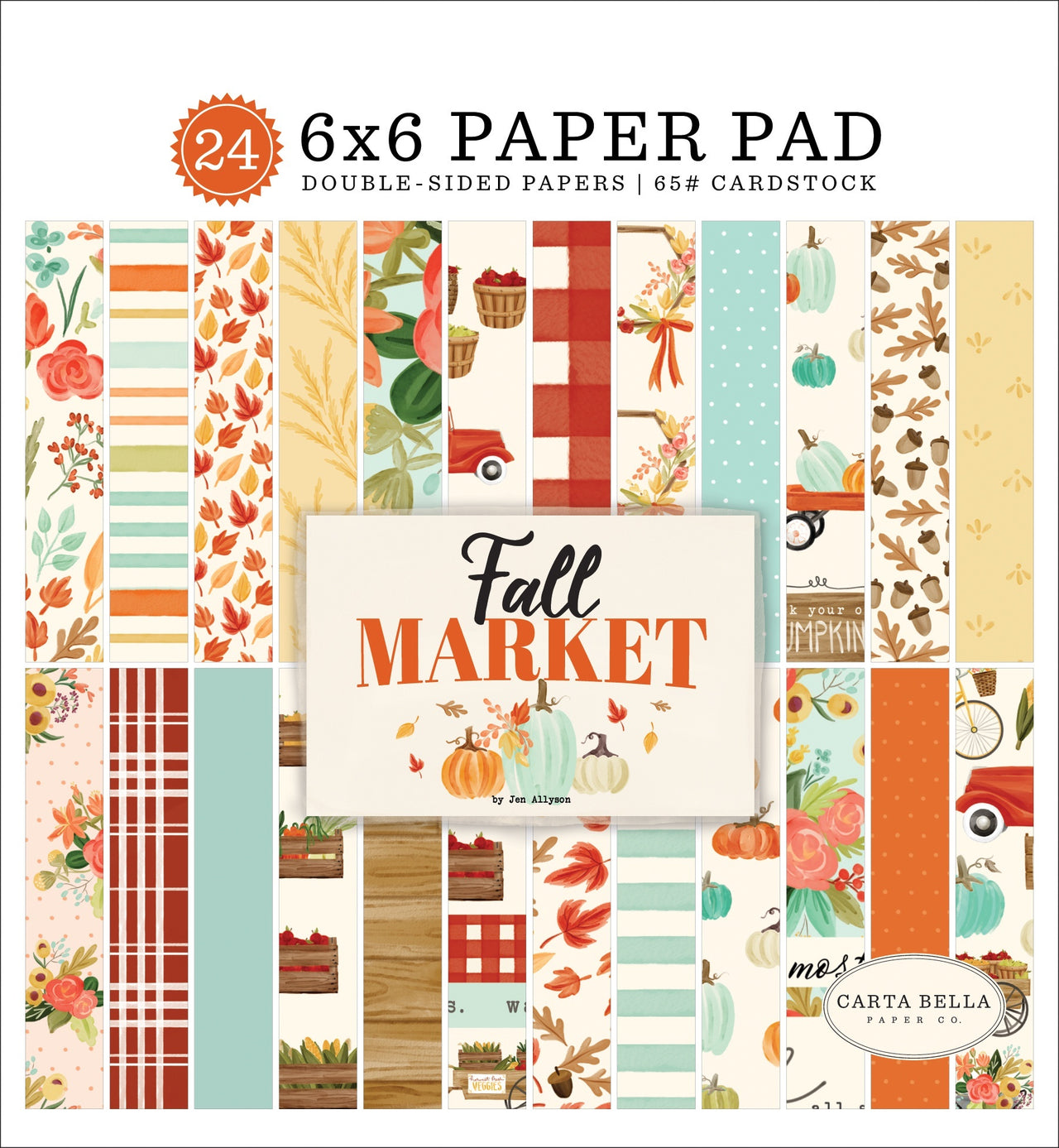 Echo Park Paper Carta Bella Double-Sided Paper Pad 6"X6" 24/Pkg - Fall Market, 12 Designs/2 Each