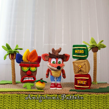 Crash Bandicoot Crochet Pattern Set – Digital Amigurumi Bundle with Character, Mask, Boom Box Trio & Fruit Bonus - Fanart inspired