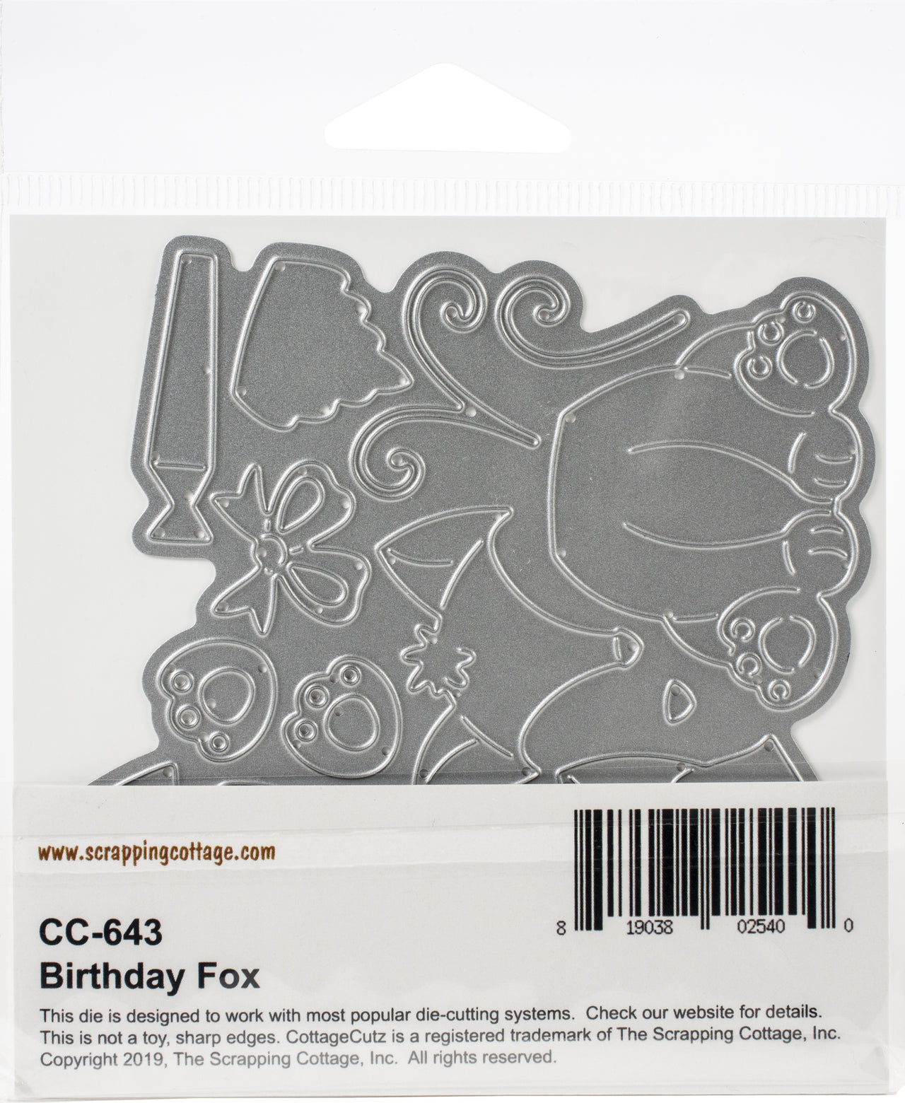 CottageCutz Dies - Birthday Fox, 1.9"X3.1"