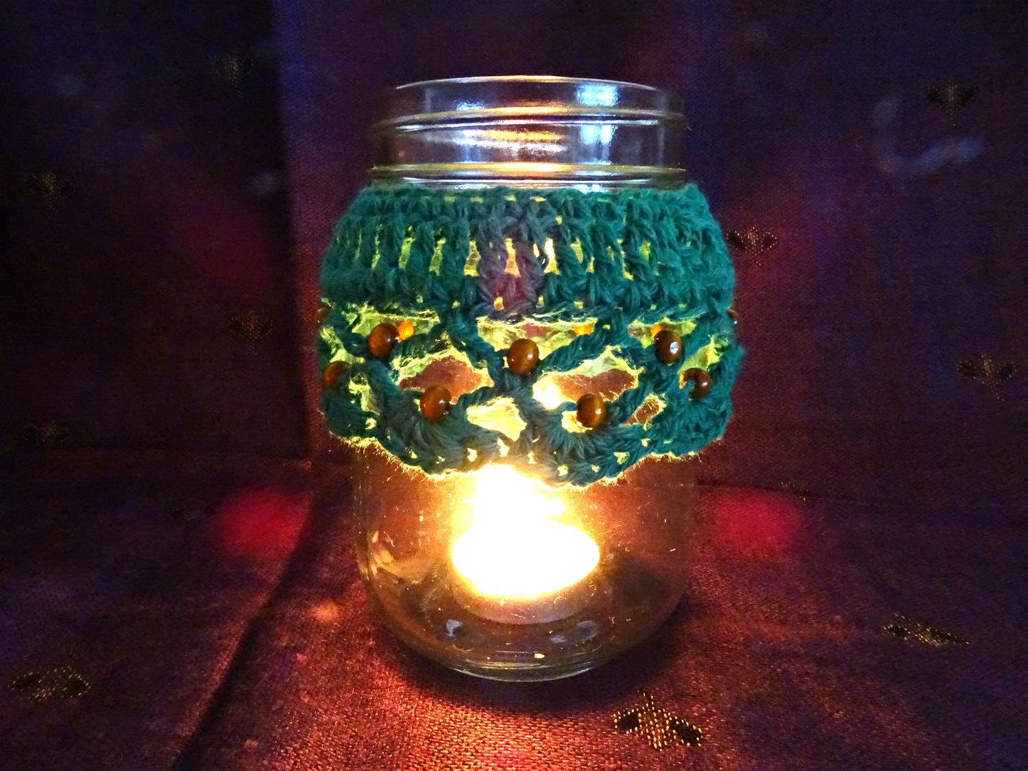 Crochet Beaded Candle Cozy Trio