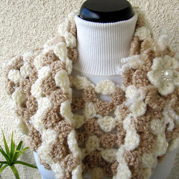 Elegant Beige Cowl With Flower
