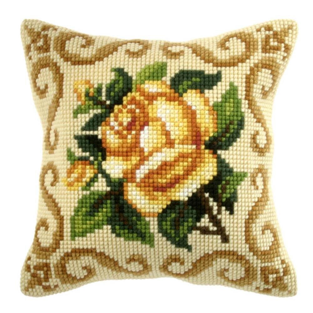Orchidea Regal Yellow Rose Cushion Front Chunky Cross Stitch Kit - 40cm x 40cm