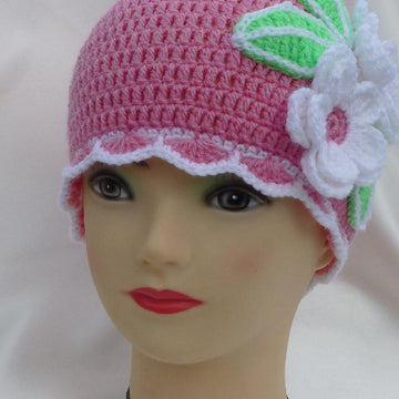 Crochet Baby Girl Beanie Hat with flowers Apple Blossoms