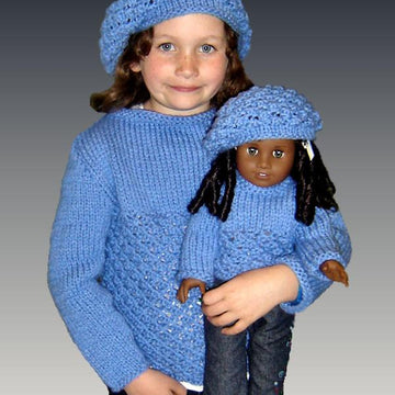 Girls and Dolls matching Sweater and Slouchy hat, 18 inch doll 543