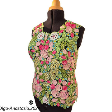 Crochet Irish lace sleeveless blouse