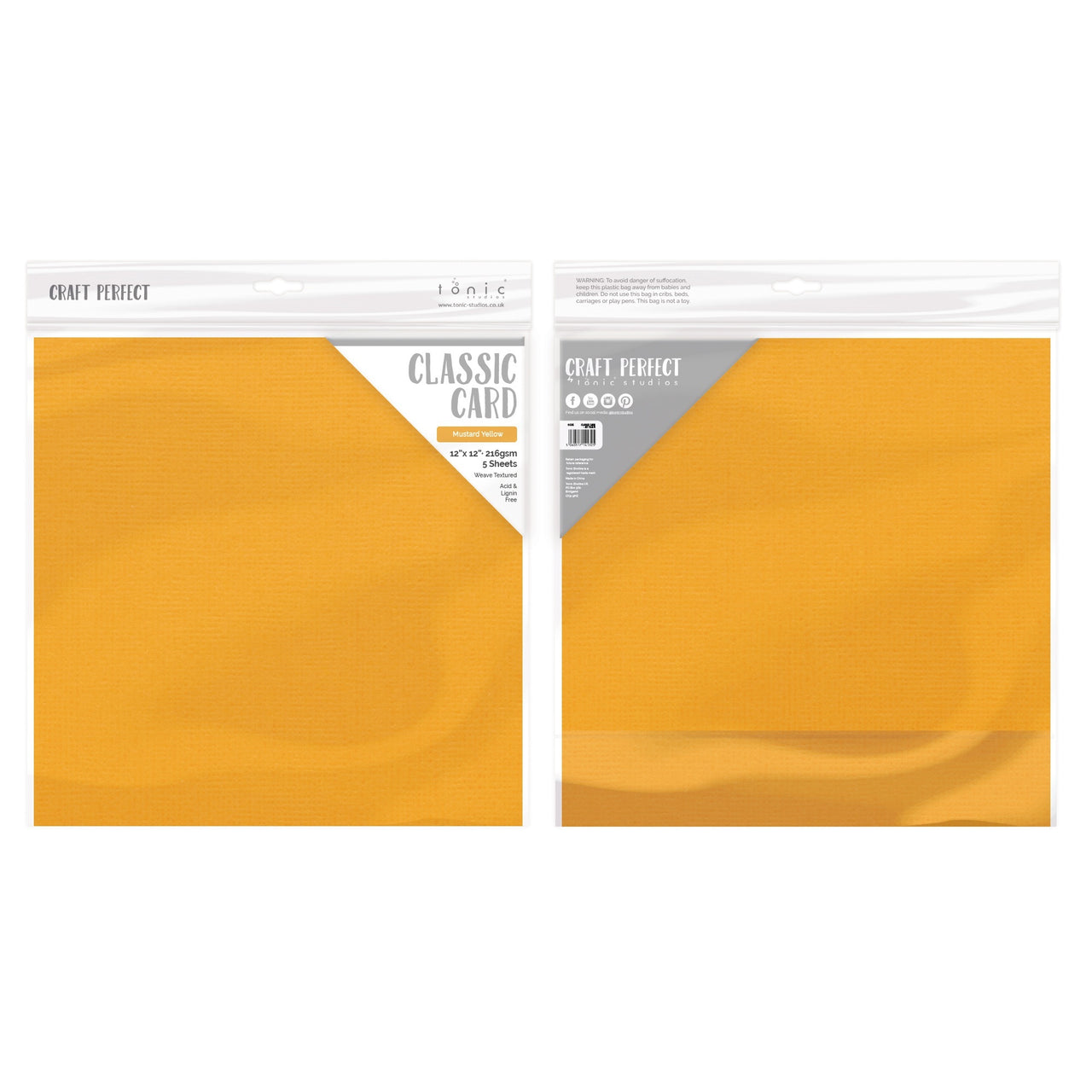 Tonic Studios Craft Perfect Weave Texture 80lb Cardstock 12"X12" 5/Pkg - Mustard Yellow