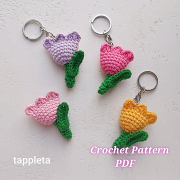 Tulip key chain crochet pattern, Mini flower crochet, Mother day gift handmade, Wedding favors, Teen girl backpack charm cute purse acessory