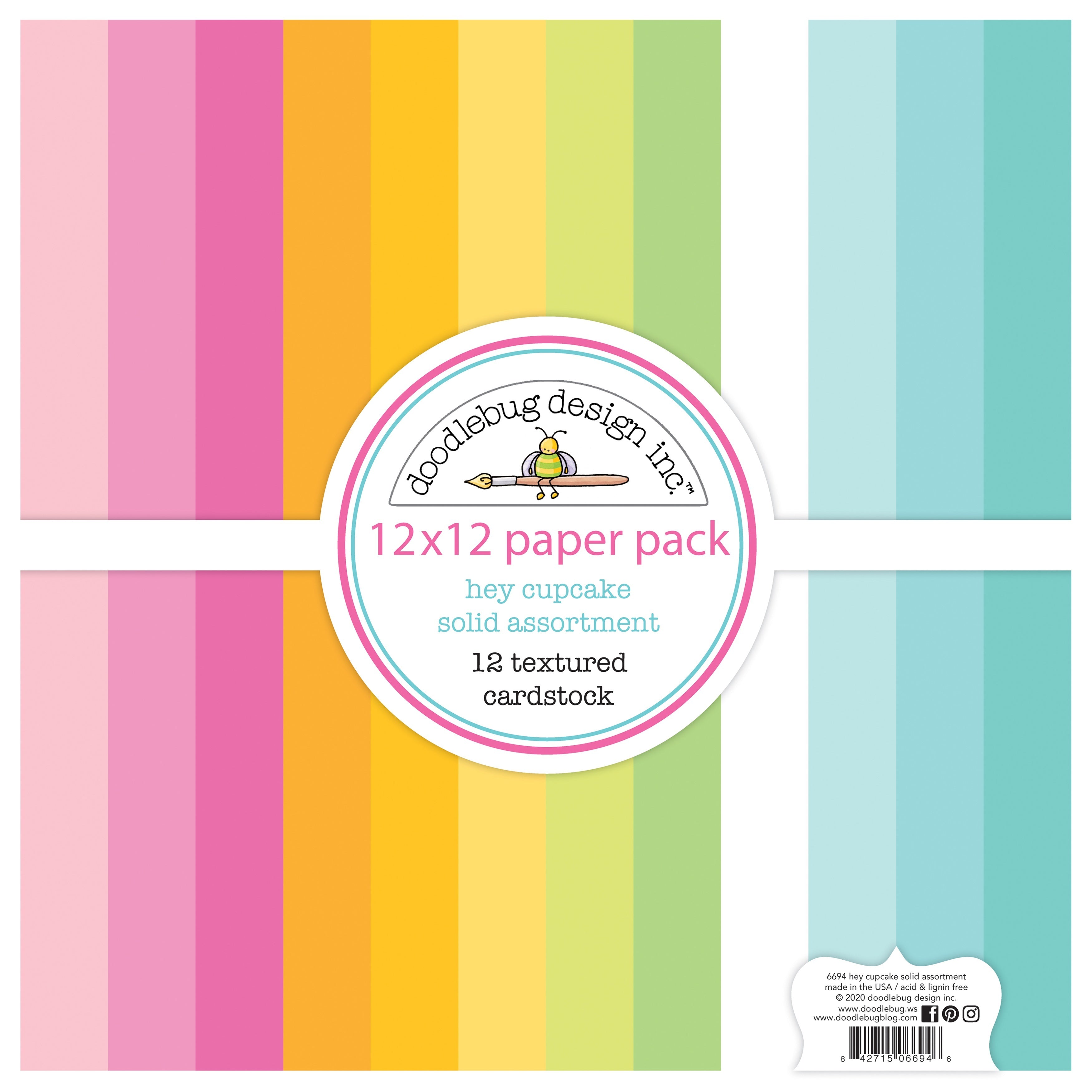 Doodlebug Textured Double-Sided Cardstock 12"X12" Pack - Hey Cupcake