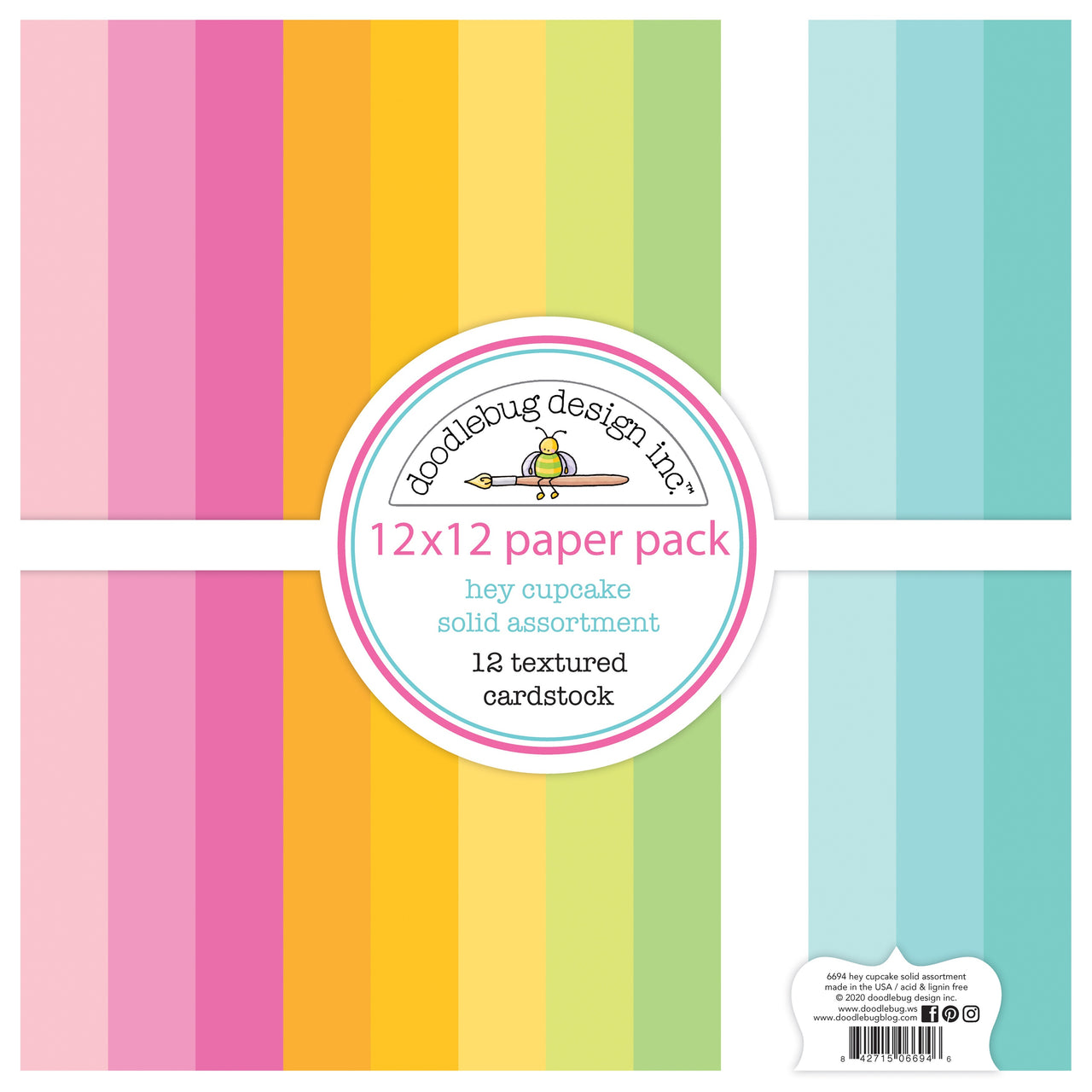 Doodlebug Textured Double-Sided Cardstock 12"X12" Pack - Hey Cupcake